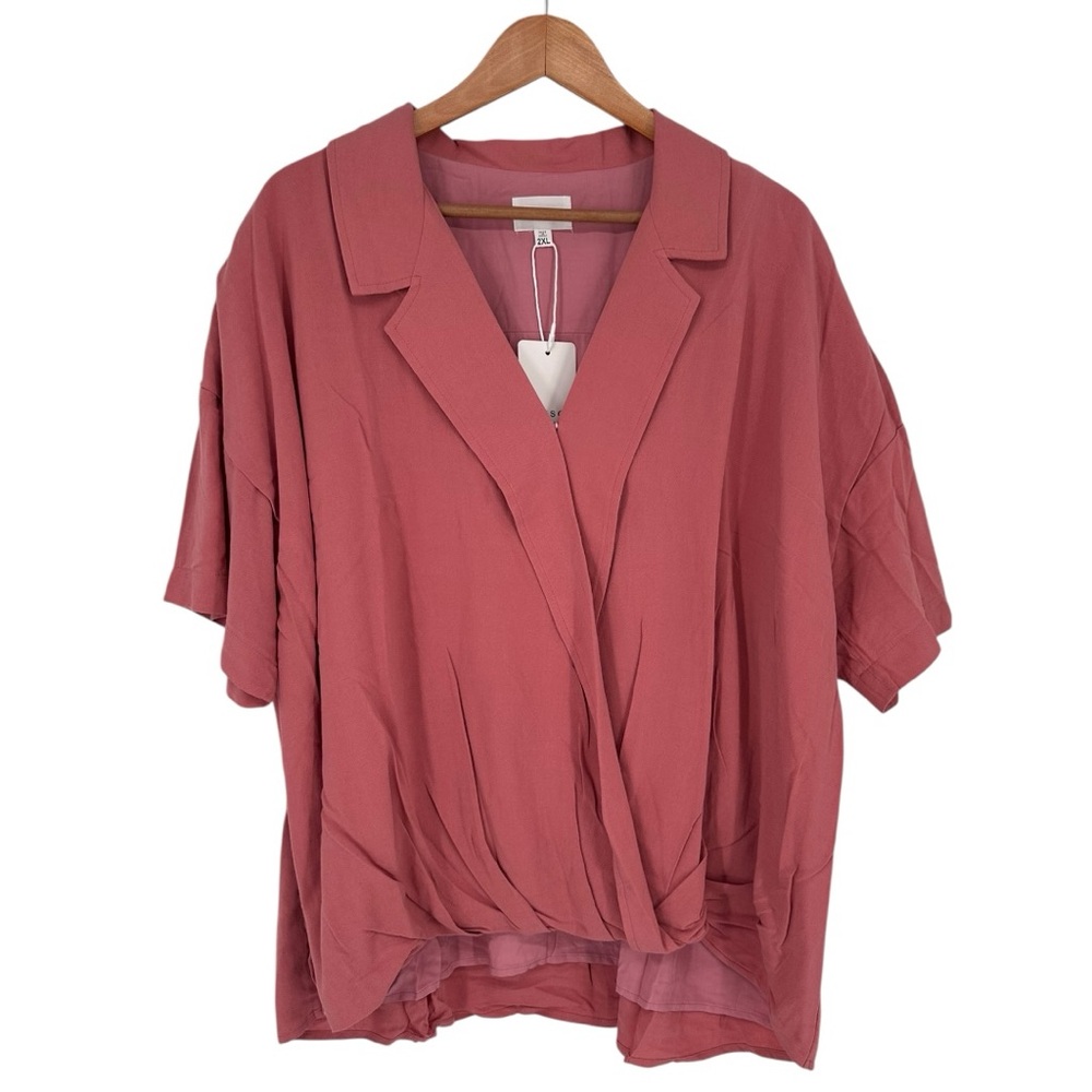 Heyson Dusty Coral Collared Blouse size 2X Relaxed Fit NWT Short Sleeves